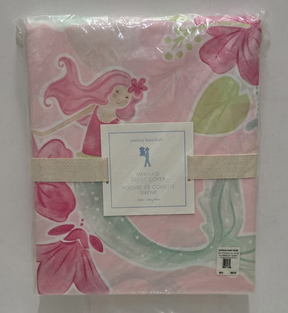 Pottery Barn Kids Mermaid Duvet Cover Twin Size Pink Underwater NWT